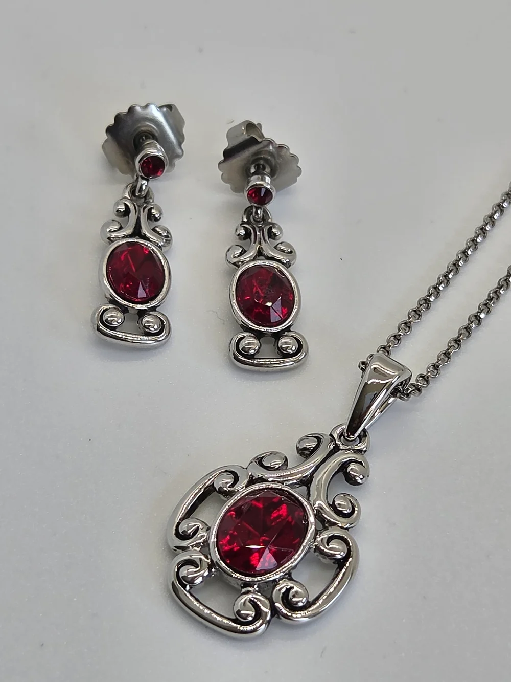 NWT Lia Sophia Silver-Tone Necklace & Earrings with Red Stones